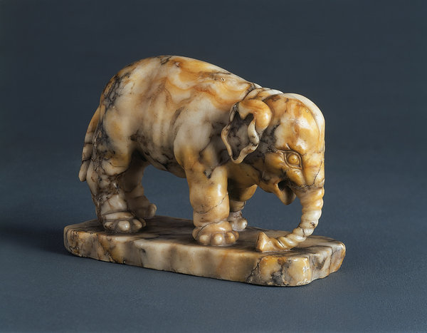 A Fine Veined Marble Sculpture of an Elephant, German or Flemish